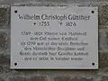 Gedenktafel für Pfarrer Wilhelm Christoph Günther