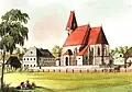 Der Stichdruck zeigt noch den alten Friedhof und die Friedhofsmauer um die Kirche