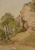 Chemin bordé de rochers en dessous du couvent de Sainte Odile en Alsace (1865)
