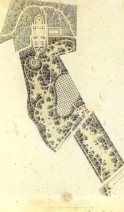 Gärtnerische Gestaltung des Pfingstbergs unterhalb des Belvederes. Nach Entwürfen von Peter Joseph Lenné, gezeichnet 1862 von Gustav Meyer