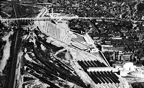 Western Hills Viaduct hinter dem Cincinnati Union Terminal 1932