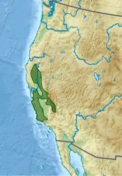 Topografische Karte der westlichen USA mit grün eingezeichneter Verbreitung