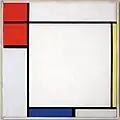 Das Weiß der Rechtecke symbolisiert für Piet Mondrian Leere, Offenheit und ein zukünftiges Zimmer. (Piet Mondrian: Komposition mit Rot, Gelb und Blau, 1927)