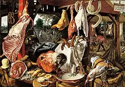 Fleischereiprodukte auf einem Gemälde von Pieter Aertsen