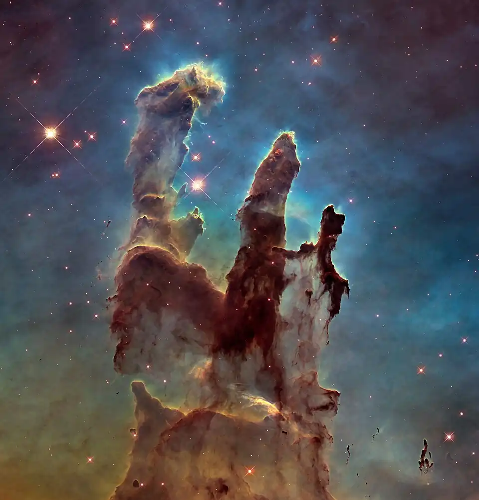 Hochaufgelöste Aufnahme, die 2014 mit der zwischenzeitlich im Hubble-Weltraumteleskop installierten Kamera WFC3 in Anlehnung an das Original von 1995 gemacht wurde