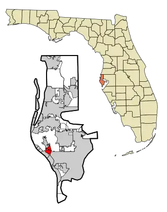Lage von Bay Pines im Pinellas County (links) und in Florida (rechts)