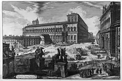 Quirinalsplatz vor Aufstellung des Obelisken, Kupferstich von Giovanni Battista Piranesi, um 1835