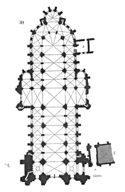 Kathedrale von Sens, ab 1135, mit 1490–1517 angefügtem Querhaus, aber ohne Kapellen des 16. u. 18.&nbsp;Jh.