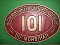 Fabrikschild der Pinguely n°101 der Chemins de fer du Morbihan