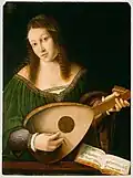 Bartolomeo Veneto: Lautenspielerin (um 1530), 55,9 cm × 41,3 cm, J. Paul Getty Museum, Los Angeles.