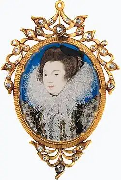 Nicholas Hilliard: Portrait of a Woman, 1597, Vellum (47 × 39&nbsp;mm)