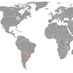 Lage von Portugal und Paraguay