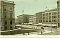 Blick in nordwestliche Richtung von der Ostseite des Platzes im Stadtzentrum, etwa 1910