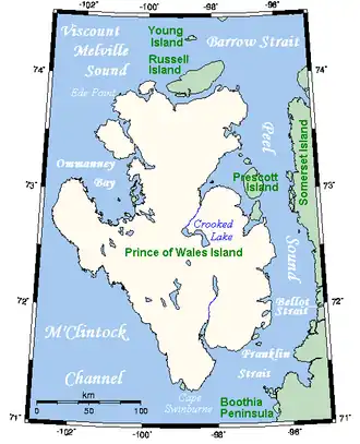 Prince of Wales Island mit der Franklin Strait im Südosten