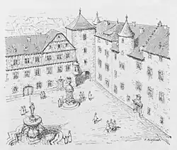Prinzenbau, Tunzhofer Tor und Alte Kanzlei, Rekonstruktion des Zustandes 1683 (1951 veröffentlicht)