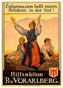 Plakat zur Volksabstimmung 1919 in Vorarlberg über einen Beitritt zur Schweiz nach dem Ersten Weltkrieg