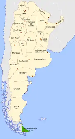 Lage der Provinz Tierra del Fuego, Antártida e Islas del Atlántico Sur