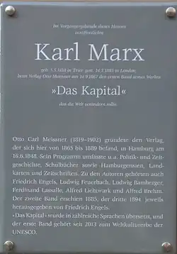 Gedenkplakette am ehemaligen Verlagshaus von Otto Meißner in Hamburg (2017)