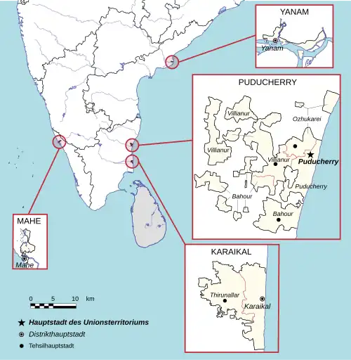 Positionskarte des Distrikts Puducherry