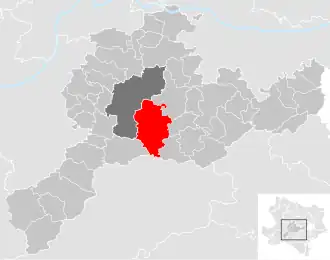 Lage der Gemeinde Pyhra im Bezirk St. Pölten (anklickbare Karte)