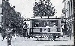 Das Rösslitram No. 13 überquert den Zürcher Paradeplatz, Ende des 19. Jahrhunderts