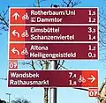Hauptwegweiser mit Einschubtafeln für die übergeordneten Radrouten