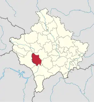 Lage der Gemeinde Rahovec im Kosovo (anklickbare Karte)