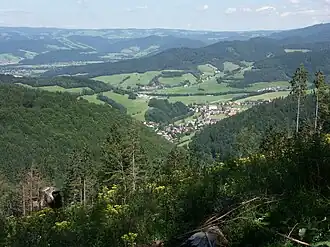 Ausblick vom Rappeneck ins Dreisamtal mit Blick auf die Gemeinde Oberried