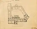 Rathaus St. Johann, Georg von Hauberrissers Entwurf des Erdgeschosses mit Erweiterungsbau (1896)