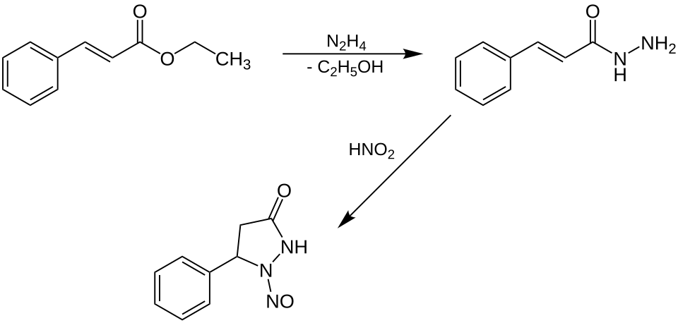 Bildung von Zimtsäurehydrazid und Ringschlussreaktion mit Salpetriger Säure