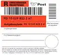 Neu ausgegebene Rekozettel mit integriertem Aufgabeschein, Einschreibentgelt muss noch entrichtet werden.