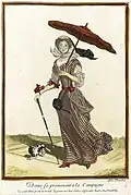 „Dame beim Spaziergang auf dem Lande“. Aus: Recueil des modes de la cour de France, ca. 1675–1677