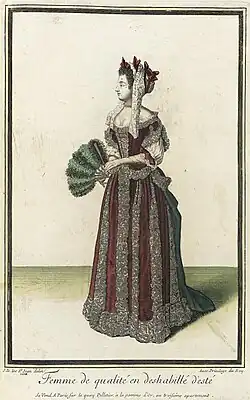 Deshabillé für den Sommer, dazu ein Fächer aus Straußenfedern (Jean Dieu de Saint-Jean, 1684)