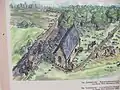 Rekonstruktion der Schafskirche oberhalb Lißbergs auf der Informationstafel der Bonifatius-Route von Dieter Wolf im Jahr 2004