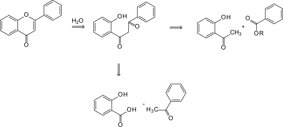 Formeln einer Retrosynthese von Flavon