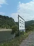 Rheinkilometer 555 unterhalb des Loreleyfelsens bei St.&nbsp;Goarshausen