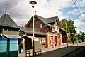 Bahnhofsgebäude an der Endhaltestelle Schwanheim Rheinlandstraße