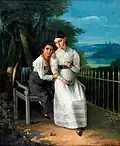Mädchen und ihr Bruder auf dem Rand des Waldes