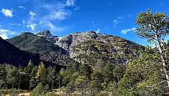 Riedberg mit Riedkopf vom Riedboden (mittig), Große Arnspitze (links)