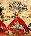 Herren von Riedhausen: Oberwappen mit dem silbernen Fisch im Oberwappen Zürcher Wappenrolle, um 1340