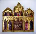 Polyptychon mit Krönung der Jungfrau Maria, Heiligen und Szenen aus der Passion und dem Tod Christi, von Giuliano da Rimini, Rimini, Museo della Città „Luigi Tonini“