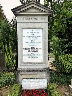 Robert Balthasar Christ-Kälin (1904–1982) Textilkaufmann, Journalist unter seinem Pseudonym «Fridolin Glopfgaischt» (Klopfgeist), bekannt. Grab auf dem Friedhof Wolfgottesacker, Basel