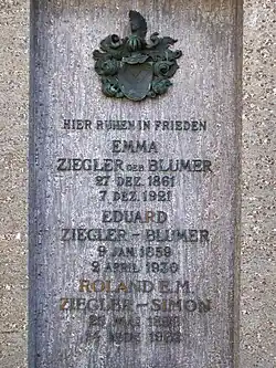 Roland Eduard Manuel Ziegler-Simon (1899–1962), Jurist, major, Stifter. Eduard Ziegler-Blumer (1859–1930), Grab Wolfgottesacker, Basel