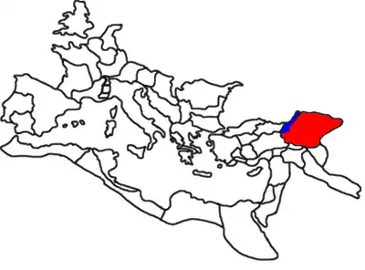 Großarmenien (rot) und Kleinarmenien (blau) als Teil des Römischen Reiches
