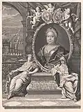 Rosina Elisabetha Bose, geb. von Rüssel (1657–1722), links im Hintergrund der Garten