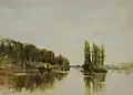Flussansicht mit Ruderern