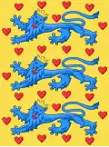 14. Jahrhundert: Das Königliche Banner zeigte das Reichswappen mit drei Leoparden und Herzen.
