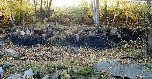 Geologisches Naturdenkmal: sichtbarer Ausbiss des Rußkohlenflözes (Westfalium der Vorerzgebirgs-Senke)