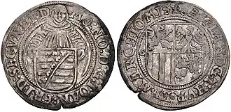 Ein Engel als Schildhalter auf Alleinprägungen Johann Friedrichs II. von Sachsen, Schreckenberger von (15)64