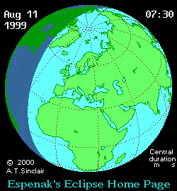 Animation der totalen Sonnenfinsternis am 11. August 1999